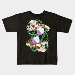 Amor fati graphic design, skulls and hourglass Kids T-Shirt